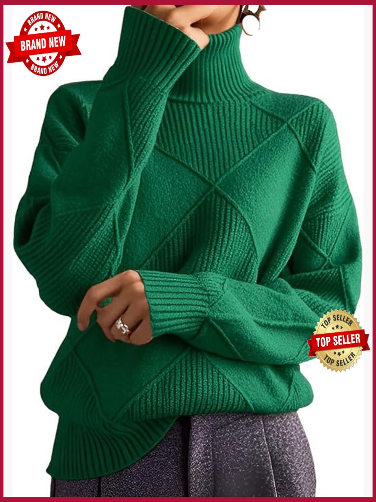 Oversized Cable Knit Turtleneck Sweater Relaxed Fit Pullover Top
